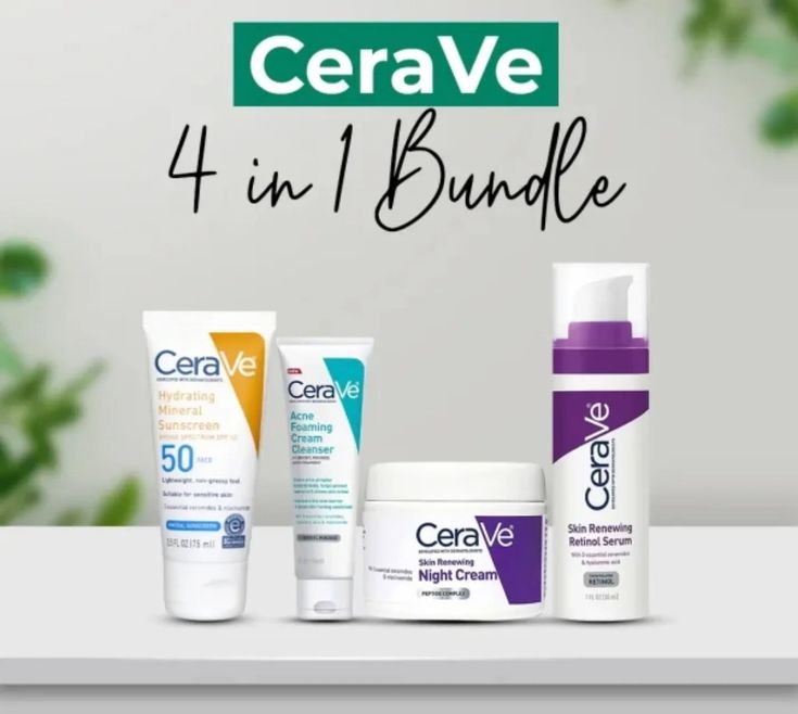 Cerave 4 In 1 Skincare Kit Night Cream, Sunblock, Cleanser & Serum
